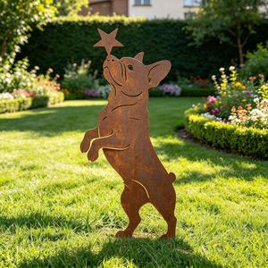 Ornement de jardin rustique en métal pour chien avec étoile équilibrée sur le nez, résistant aux intempéries, pour extérieur - Product Image 3