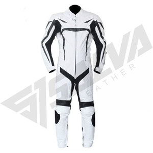 Salva Leather Men Full Sleeve Leather Motorcycle Racing Suit White Black <b>Blocked</b> One Piece Windproof Protective Gear 220g All - Product Image 2