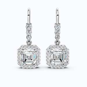 ต่างหูเพชรทรง Asscher 14K ทองคำแท้ ประดับเพชรเลี้ยงในห้องปฏิบัติการทรง Halo พร้อมใบรับรอง IGI เครื่องประดับเจ้าสาวงานแต่งงานสุดหรู ขายส่ง - Product Image 1