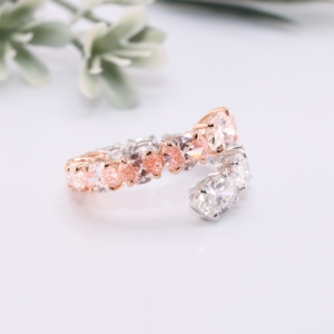 Anillo de Diamantes de Laboratorio Ovalados en Oro Blanco y Oro Rosa de Dos Tonos, Anillo de Eternidad en Espiral con Diamantes Rosados de Lujo para Aniversario de Bodas - Product Image 2