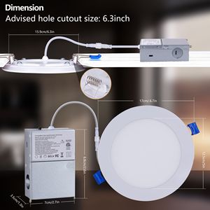 Lot de 6 spots LED encastrables blancs de 6 pouces, dimmables, 5 températures de couleur (2700K-5000K), 800LM, haute luminosité, 9W, 120V, ultra-minces, sans boîtier, certifiés ETL - Product Image 6