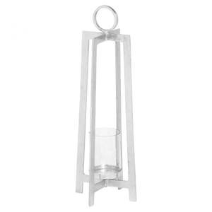 Luxury Textured Silver Metal <b>Candle</b> Holder Modern Abstract Glass <b>Hurricane</b> Lantern Hand-Cast Aluminum Pillar Stand for Entryway - Product Image 4