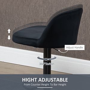 Tabourets de bar pivotants réglables en noir avec revêtement en tissu doux au toucher velours - Product Image 5