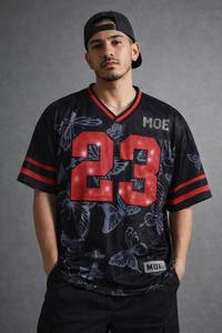 Maillot de football américain personnalisé - Rouge et noir - Maille oversize - Streetwear - T-shirt de sport unisexe - Vente en gros OEM - Product Image 3