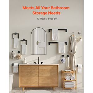 Ensemble d'accessoires de salle de bain 10 pièces noir mat, barres porte-serviettes de 24 pouces, 2 porte-serviettes, 4 porte-peignoirs, accessoires de bain haut de gamme en acier inoxydable - Product Image 2