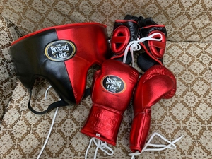 Custom No Boxing No Life Premium Leather MMA <b>Gloves</b> Sanda Boxing Training <b>Gloves</b> with Head Guard & Groin Guard Cup Protector - Product Image 2
