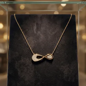 จี้เพชรเพาะเลี้ยงในห้องปฏิบัติการ ทองคำโรสโกลด์ 14K พร้อมสร้อยคอ น้ำหนัก 0.58 กะรัต รูปทรงกลมและทรงหยดน้ำ เครื่องประดับหรูหราสำหรับงานปาร์ตี้และงานหมั้น - Product Image 3
