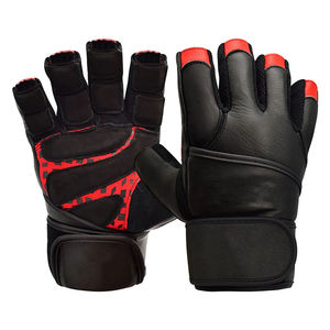 Gants de musculation en cuir véritable pour la protection des paumes, fermeture auto-agrippante, antidérapants, demi-doigts - Product Image 1