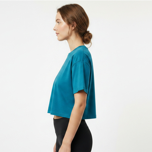 Women <b>Crop</b> <b>Top</b> T-Shirt Short Sleeve Boxy Jersey Embroidered Oversized Streetwear Casual Summer OEM Custom - Product Image 2
