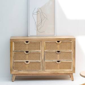 Aparador de Madera y Ratán Vandana Pebble Sierra con Seis Cajones para Interiores de Hogar Modernos y Elegantes - Product Image 3