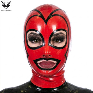 Cagoule intégrale à motifs rouge et noir, sexy, pour clubbing, festival, fête, cosplay, en cuir - Product Image 6