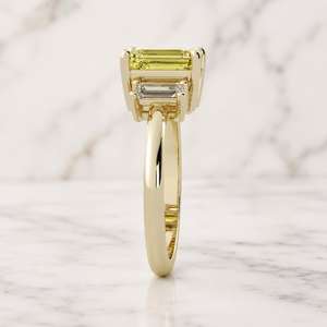 Yellow Moissanite 3CT <b>Emerald</b> Cut Gemstone Three Stone <b>Ring</b> Original 925 <b>Silver</b> for Fine Wedding Anniversary Party Promise Gift - Product Image 2