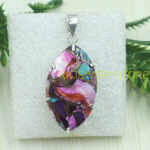 Colgante de Cobre Hecho a Mano con Turquesa, Gemas Rosas, Azules y Rojas, Colgante de Plata 925, Joyería de Diseño, Incrustaciones de Mosaico Marquise - Product Image 3