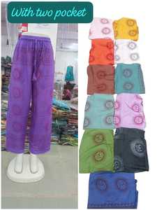 Bohemian om Printed straight <b>Pants</b> With Two Pockets Elastic Waist Loose Fit Ankle Length Cotton Women's <b>Summer</b> Trousers - Product Image 1