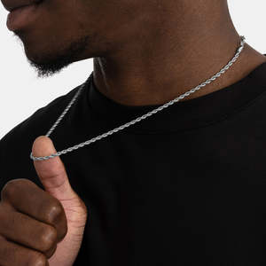3MM <b>Silver</b> <b>Rope</b> <b>Chain</b> Necklace 925 Sterling <b>Silver</b> Rhodium Plated Twisted <b>Rope</b> <b>Chain</b> For <b>Men</b> Women - Product Image 2