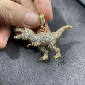 Collier pendentif Hip Hop en forme de dinosaure Tyrannosaurus Rex, serti de pierres, bijou fantaisie - Product Image 2