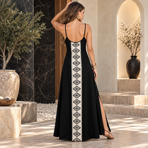 Ethnic Print Cotton Maxi <b>Dress</b> | Womens Scoop Neck Sleeveless <b>Boho</b> Side Slit <b>Summer</b> Vacation Casual Resort Wear Long <b>Dress</b> Style - Product Image 2