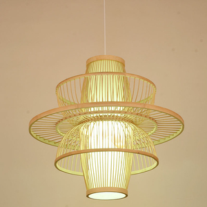 Wholesale Bamboo Pendant <b>Light</b> Double Layer Design Handwoven Ceiling Lamp with Soft Warm Lighting Natural for Home Decor OEM ODM - Product Image 1