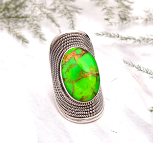Green <b>Turquoise</b> Gemstone Vintage <b>Ring</b> 925 Silver Handmade Designer <b>Ring</b> For Her - Product Image 2