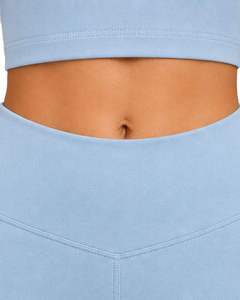 Manufacturer Customized Baby Blue Womens Seamless Yoga Set <b>Flare</b> <b>Leggings</b> And Sports Bra Gym Workout Fitness Activewear Outfit - Product Image 4