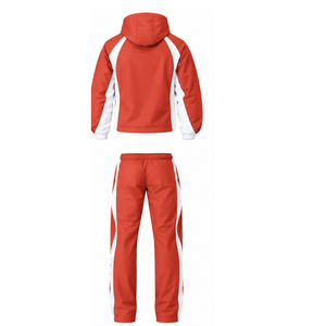 Red White Hooded Tracksuit Set Full Zip <b>Jacket</b> Matching <b>Straight</b> Pants Custom Team Training Athletic Sportswear Two Piece Outfit - Product Image 2