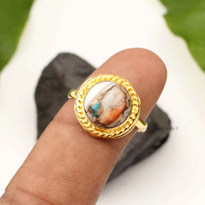 Bague en argent sterling 925 plaqué or 18 carats Vermeil, avec turquoise naturelle et cuivre, 10 mm, pour fiançailles, soirée, tendance - Product Image 1