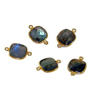 Dijes de Labradorita Natural con Doble Aro, Piedras Preciosas al por Mayor, Forma de Cojín Pequeño, Plata de Ley, Dije Azul para Pulsera, Bisel, Caja de Regalo - Product Image 1