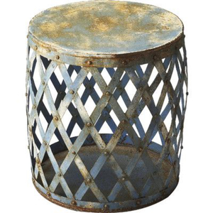 Nouveau Tabouret Tambour Industriel en Métal, Finition Antique, Design Treillis, Meuble Durable pour la Maison, Pouf d'Appoint pour Salon - Product Image 1