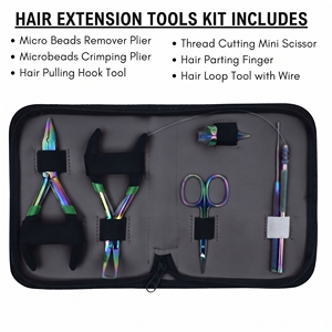 Juego completo de alicates para extensiones de cabello Micro Link, herramienta de crimpado para ajustar cuentas, removedor de anillos Nano, aplicador de gancho de bucle - Product Image 2