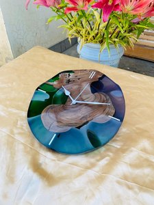 Handcrafted Wooden Epoxy Resin <b>Wall</b> <b>Clock</b> Modern Rustic Decor Silent Quartz <b>Unique</b> Home - Product Image 4