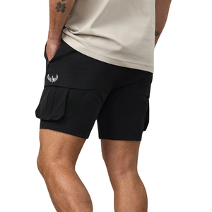 Shorts cargo pour homme en coton 100% noir, décontractés, sportifs, avec poches utilitaires, pour la course à pied, l'entraînement, les sports d'été, vêtements de sport - Product Image 2