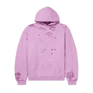 Sweat-shirt à capuche unisexe rose surdimensionné, design découpé, en molleton français délavé, manches classiques, couleur unie, style automne - Product Image 4