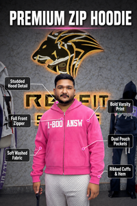 Men's <b>Pink</b> Hooded Zip-Up <b>Sweatshirt</b> Oversized Fleece Casual Autumn Wear Letter Print Front Pocket Design - Product Image 3