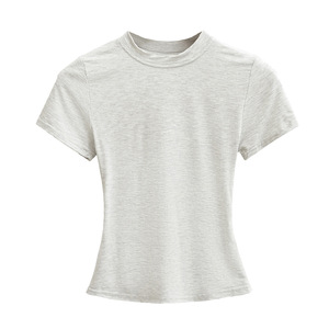 Camisetas de Alta Calidad al por Mayor, Camisetas Ajustadas de Moda Urbana para Mujer, Camisetas Cortas de Algodón con Cuello Redondo - Product Image 4