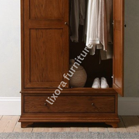 Lemari Pakaian 2 Pintu Kayu Solid Premium, Laci Bawah Luas, Hemat Ruang, Finishing Kayu Oak Klasik, Lemari Kamar Tidur, Ruang Kerja, Ruang Tamu
