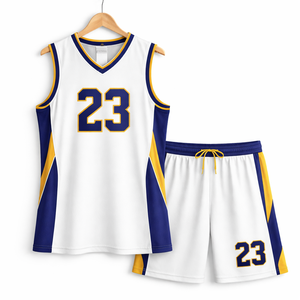 ชุดบาสเก็ตบอลแบบกำหนดเองสำหรับทีมและลีก แห้งเร็ว ระบายอากาศได้ดี ผ้าโพลีเอสเตอร์ 100% ปักชื่อและหมายเลขผู้เล่นตามสั่ง - Product Image 1