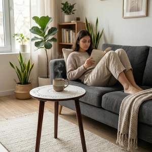 Wooden Round Coffee <b>Table</b>, Easy-to-Assemble Home Decor Bedside <b>Table</b>, Nightstand Coffee <b>End</b> <b>Table</b> for Living Room (Brown <b>White</b>) - Product Image 2