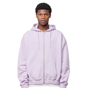 Sudadera con capucha de forro polar de gran tamaño, color lavanda, con cremallera, de buena calidad, informal, de color liso, corte regular, para otoño. - Product Image 1