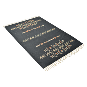Tapis d'appoint tribal berbère tissé à la main, motif géométrique noir, crème, terre cuite, en coton, à franges, à poils ras, style bohème, pour décoration de salon - Product Image 3