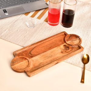 Plateau de service en bois d'acacia avec bols à sauce, planche à collation en bois faite à la main, plateau rustique pour la maison et les cafés, universel pour l'exportation - Product Image 4