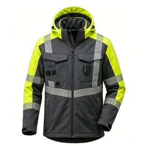 Veste de sécurité haute visibilité classe 2, imperméable, réfléchissante, avec capuche et poches, jaune et noir, pour travaux de construction - Product Image 3