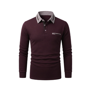 Polo en tricot à manches longues, couleur unie, design décontracté avec poche poitrine, fabrication OEM, polos décontractés pour hommes - Product Image 6