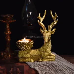 Portavelas con Forma de Ciervo Dorado, Decoración Metálica para el Hogar, 18 cm, Decoración Navideña para Mesa - Product Image 2