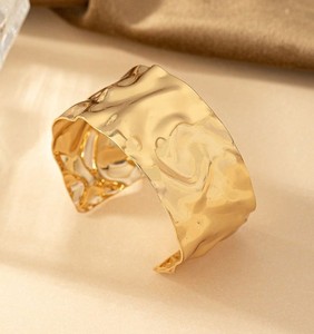 Gold Finished Hammered Brass Cuff Retro Chunky Stack Wedding Party Festive Vintage <b>Adjustable</b> Stylish Statement Jewelry <b>Bracelet</b> - Product Image 1