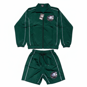 Ensemble court coupe-vent en nylon vert olive pour homme – Survêtement deux pièces de haute qualité, résistant à l'eau, style streetwear et sportswear - Product Image 2