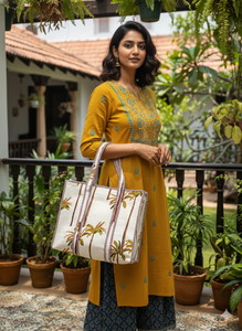 Sac fourre-tout matelassé en coton imprimé palmiers fait main, motif tropical haut de gamme, sac à bandoulière ethnique grande capacité pour femme - Product Image 2