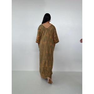 Vestido Kaftan Informal de Manga Corta con Cuello en V, Estampado Tie Dye Marrón, Largo hasta el Suelo, Corte Holgado, para Mujer - Product Image 4