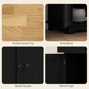 Mobiletto da Cucina Nero con 3 Cassetti e Ante Regolabili, Piano in Legno, Credenza per Bar o Angolo Caffè - Product Image 6