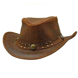 Sombrero de Vaquero de Cuero, Estilo Occidental, de Ala Ancha, con Tachuelas, para Hombre y Mujer - Product Image 1
