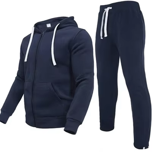 Conjunto Deportivo Azul Marino para Hombre, Talla Grande, Sudadera con Capucha y Cierre Completo, Pantalones Casuales con Estampado de Leopardo, Transpirable - Product Image 1